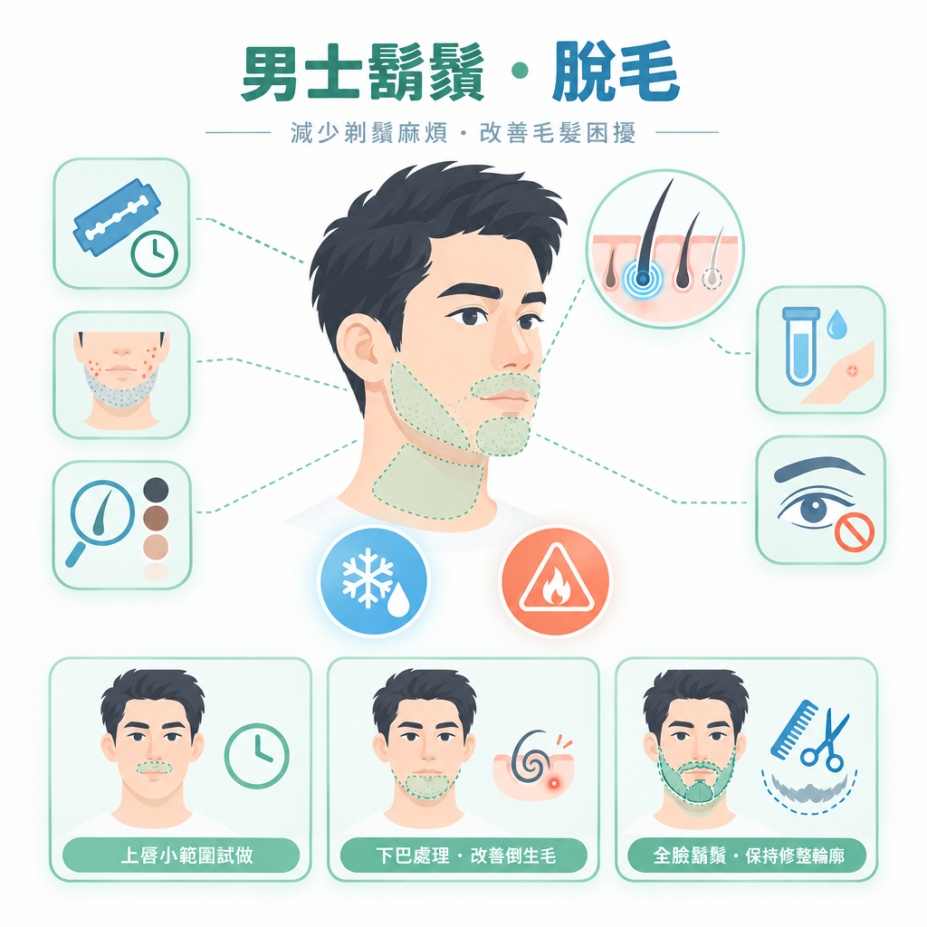 男士鬍鬚脫毛值得做嗎？上唇、下巴及全面鬍鬚比較